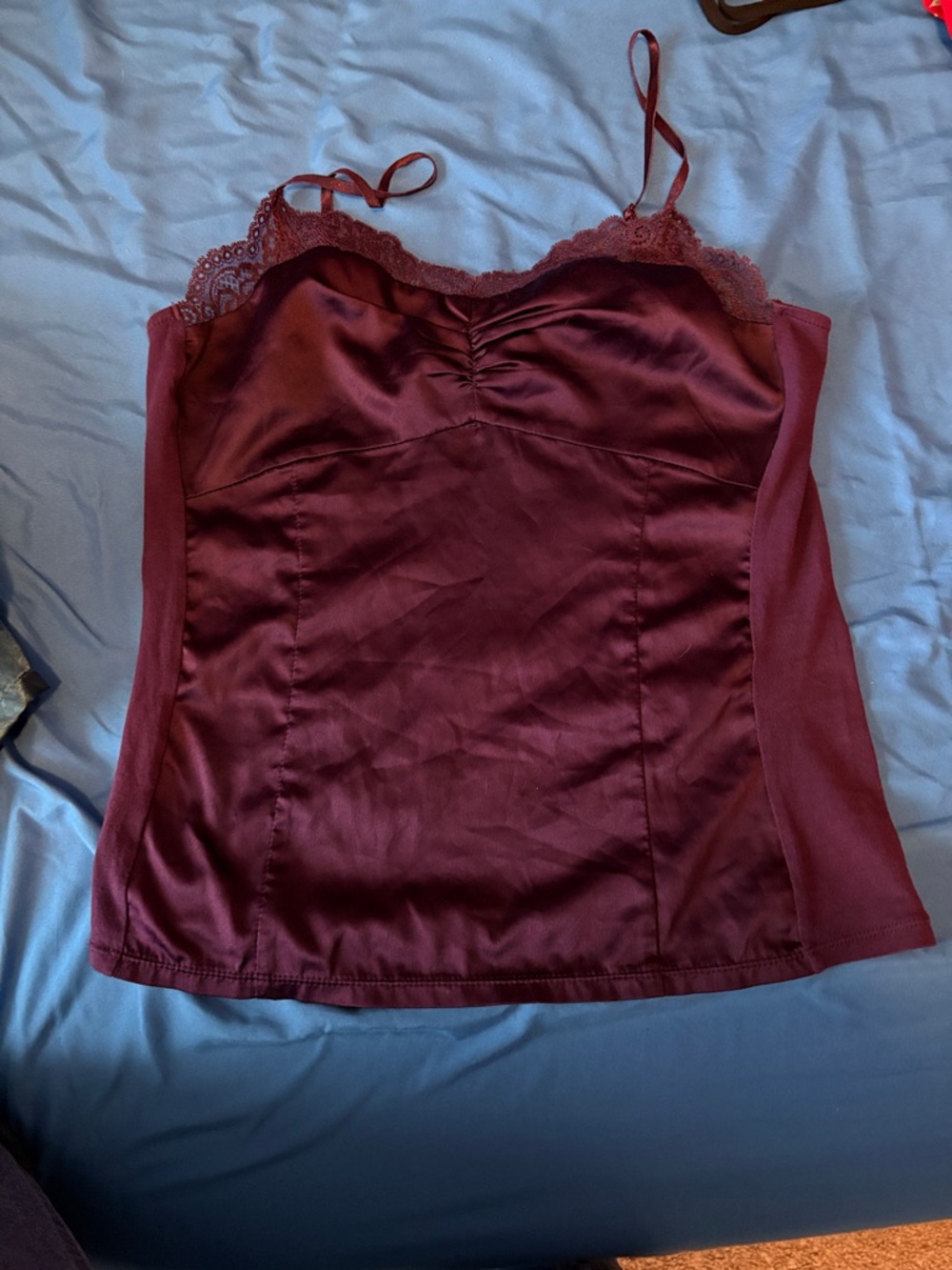 Ann Taylor Satin Lace-Trim Camisole in Burgundy